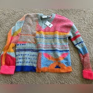 Willow & Root Pink and Orange V-Neck Sweater, NWT, small
